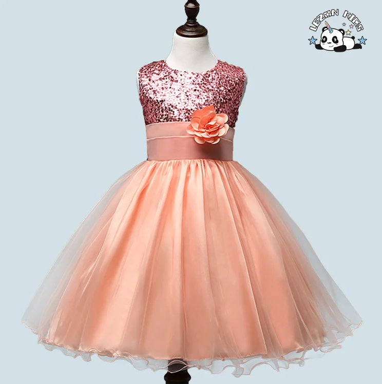 LEZONKIDS - Custom Girl Christmas Clothing Sequin Flower Sleeveless Tulle Costume Evening Dress